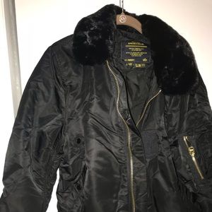 Black Bomber Jacket with Black Fur Collar